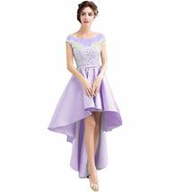Sheer Cap Sleeves Bateau Lace High Low Prom Homecoming Party Dresses Lilac US 2 - £79.37 GBP