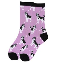 Parquet Women&#39;s Fun Crew Socks Size 9-11 Shoe 4-10 Lavender Husky Dog Novelty - £9.32 GBP