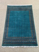 100% Wool 5x7 ft Fine Handmade Carpet Teal Blue Oriental Area Rug - £635.46 GBP