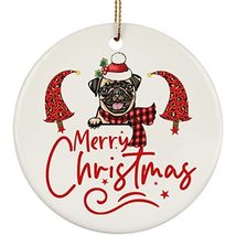 hdhshop24 Merry Christmas Pug Dog Circle Ornament Gift Pine Tree Decor, Custom P - £15.60 GBP