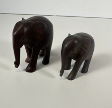 Hand Carved Wooden Elephant &amp; Baby Statue Figurine Sculpture Wood Home D... - $24.99