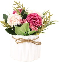 Supniu Artificial Hydrangea Bouquet With Small Ceramic Vase Fake Silk, White - £31.16 GBP