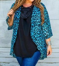 Lucky &amp; Blessed leopard short kimono in Blue - size M - £22.31 GBP