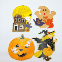Vtg Halloween Sun Catchers Lot 4 Plastic Decorations Witch House Ghost Pumpkin - £14.76 GBP