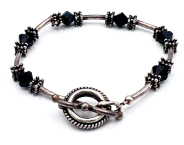 Sterling Silver Black Bicone Bead Toggle Bracelet 6.5 in - £17.05 GBP