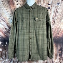 Carhartt RELAXED FIT Mens Large Tall Olive Green Plaid Button Long Sleev... - $28.49