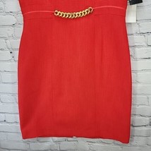 Studio I Dress Womens 16 Red Sleeveless Sheath Ruffled Neckline Gold Acc... - £23.29 GBP