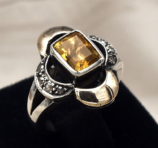 Antique Yellow Citrine Cut Diamond 18k Gold 925 Silver Ladies Victorian ... - $166.25