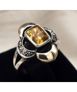 Antique Yellow Citrine Cut Diamond 18k Gold 925 Silver Ladies Victorian ... - €143,39 EUR