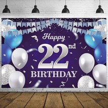 Happy 22Nd Birthday Banner Backdrop Navy Blue Balloons Confetti Stripe Flag Ligh - £19.17 GBP