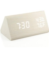 Digital Alarm Clock Wooden Electronic LED Time Display Voice Control Humidity Te - £7.84 GBP