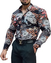 Men Slim Fit Floral Dress Shirt Wrinkle Free Long Sleeve Casual Muscle (Size:XL) - £18.61 GBP