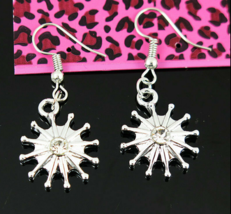 Betsey Johnson Silver Alloy Sunburst Star Crystal Wire Dangle Earrings - $7.99