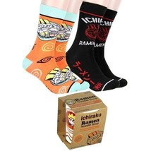 Naruto Shippuden Men&#39;s Ichiraku Ramen Noodle Soup 2 Pair Crew Socks New Sealed - £11.20 GBP