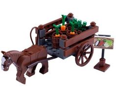 Medieval Mini Bricks OX Cart Carriage - Carrots Bottles Wooden Stakes Bl... - £10.85 GBP