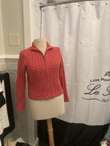 L.L. Bean Deep Pink Rose 100% Cotton Cable Knit Zip Up Cardigan Size X- ... - $27.08