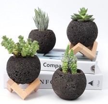 Natural Lava Stone Succulent Pots Set Of 4, 2 Point 15 To 2 Point 5 In Mini - £31.57 GBP