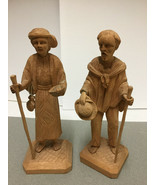 Two 6.5 in tall Antique 1930&#39;s Vintage Souvenir Wood Carved Dolls - $68.58 CAD