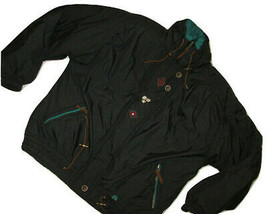 Obermeyer Ski Coat Vintage Womens Size Medium Black Snow Floral Embroidered - £19.40 GBP