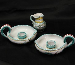 Italy Ceramic Candle Holders CA 18/13 B plus Hand Painted Pitcher - $15.67