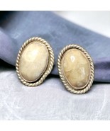 Vintage Sterling Silver 925 Petoskey Stone Clip On Earrings Oval Statement  - £44.32 GBP