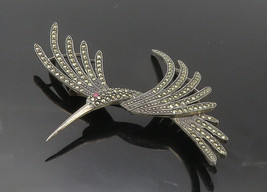 925 Sterling Silver - Vintage Marcasite &amp; Pink Topaz Bird Brooch Pin - BP3817 - £43.16 GBP