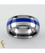 Uomo Carburo di Tungsteno Fascia Anello W/ Blu Righe Misura 5 - $100.06