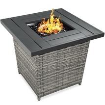 Fire Pit Table 28-inch 50,000 BTU Wicker Propane Faux Wood Tabletop Cover Patio - £242.78 GBP
