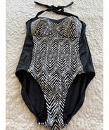 Merona Womens Black White Pin Up Neck Tie One Piece Swimsuit Medium - $16.78 CAD
