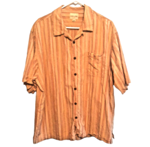 3XLT Mens Silk Shirt Short Sleeve Striped Embroidered Golden Yellow Orange - $23.36
