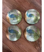 Peacock Appetizer Plates Pier1 Imports 6-inch Glass &amp; Foil Set of 4 In Box - $369.37 MXN