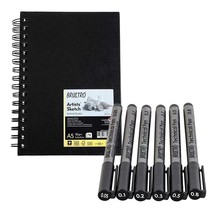 Low Cost Pack of 6 Brustro Technical Pens Assorted with Artist Sketch Book Art - $56.49