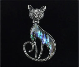Sassy Genuine Abalone Cat Pendant or Brooch - £28.70 GBP