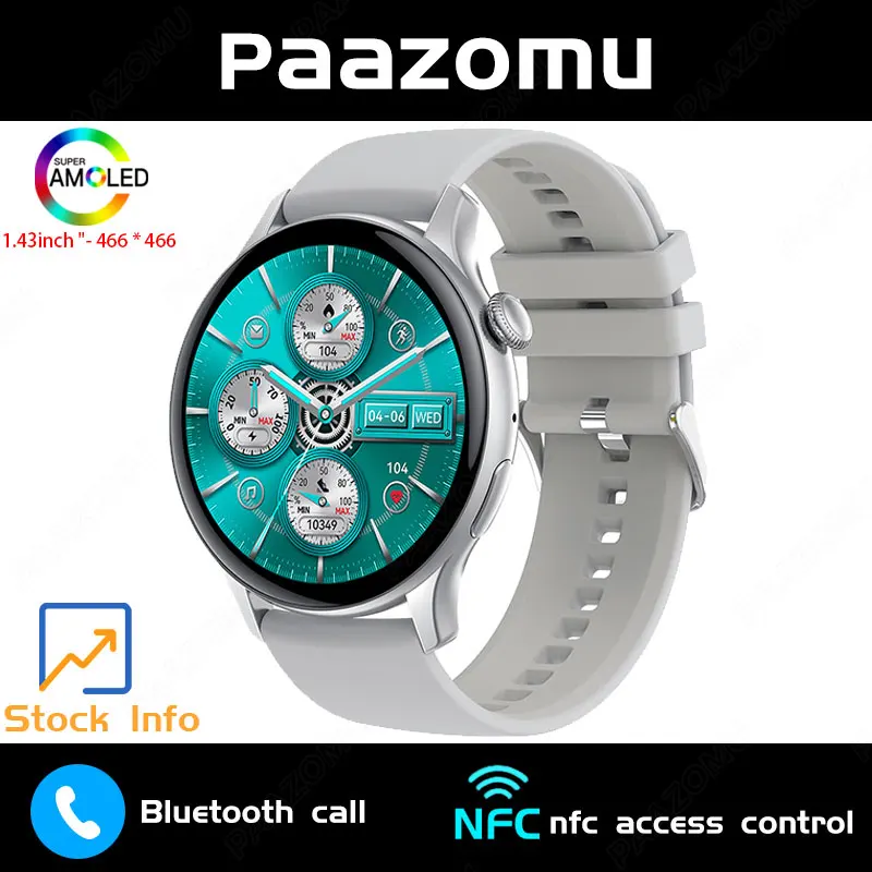New Smart Watch Women 466*466 AMOLED Screen Always Display Time NFC Blue... - $72.76