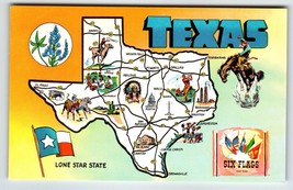 Postcard Greetings From Texas Map Chrome Lone Star Stare Six Flags Unposted - $11.88
