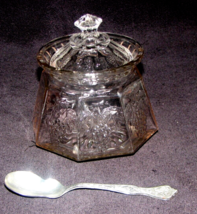 Vintage Crystal Cut Glass Candy / Mustard / Jam Jar With Vintage Spoon 1895 - £22.76 GBP