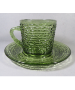 Vintage Avocado Ribbed Glass Single Cup &amp; Saucer Anchor Hocking 5.5&quot; x 2.5&quot; - $10.77