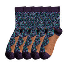 Anysox 5 Pairs Size 5-9 Blue Brown Abstract Long Socks Retor Luxury Autumn  - £24.69 GBP