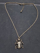 VINTAGE SILVER TONE RHINESTONE BLACK ENAMEL LADYBUG  BEETLE PENDANT NECK... - $28.58 CAD