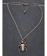 VINTAGE SILVER TONE RHINESTONE BLACK ENAMEL LADYBUG  BEETLE PENDANT NECK... - $28.71 CAD