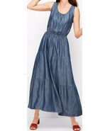 Talbots Maxi Dress Fit &amp; Flare Tiered Sz-16 Denim Blue 100% Tencel/Lyocell  - £31.55 GBP