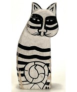 Vtg Hand Carved/Paint Black White Stripes Wooden Cat Statue Figurine 8&quot; - $621.73 MXN