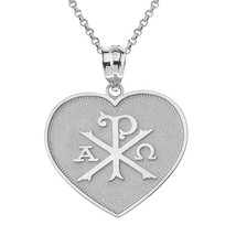 925 Sterling Silver Christian Symbol Chi Rho Heart Shape Pendant Necklace - £26.32 GBP+