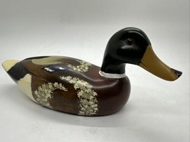 Vintage Wooden Mallard Duck Decoy Hand Carved &amp; Hand Painted Glass Eyes 7” - £23.64 GBP