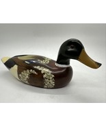 Vintage Wooden Mallard Duck Decoy Hand Carved &amp; Hand Painted Glass Eyes 7” - £23.35 GBP