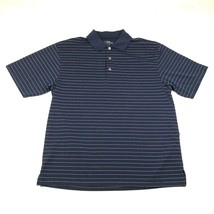 PGA Tour Polo Shirt Mens M Blue White Striped Open Knit Short Sleeve Golf - £11.03 GBP