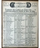 1944 CIRCUS DAY ROUTE CARD (September 24) Charlie Campbells list of trav... - $13.56 CAD