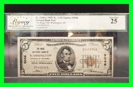 Fr. 1800-1 1929 Ty. 1 $5 Charter #5046 The Riggs NB, Washington DC - Leg... - $395.99