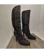 WORTHINGTON Women's Knee Boots Black Faux Suede 4" Stiletto Heel Full Zip 8M EUC - $29.11
