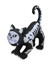 6 Foot Halloween Lighted Inflatable Black Skeleton Cat LED Lawn Yard Decoration - £59.32 GBP